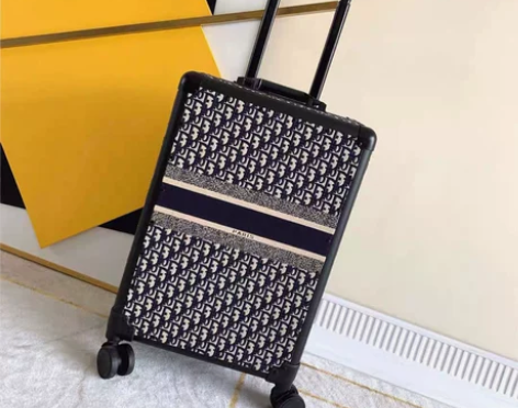 旅行箱 黑花迪箱子家火刺绣框款箱铝框20寸...