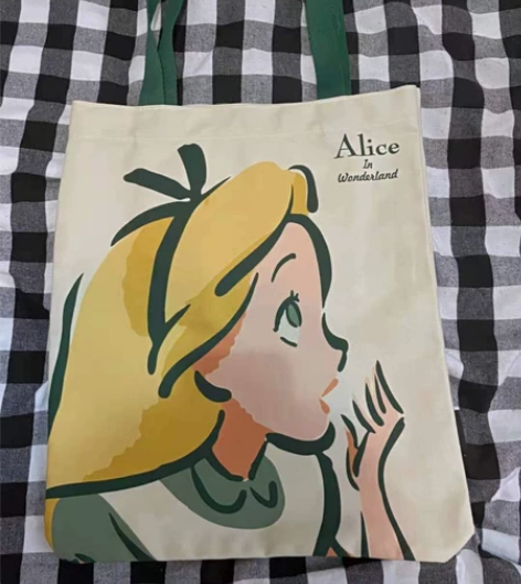 不莱玫迪士尼爱丽丝帆布包手提袋单肩托特大容...