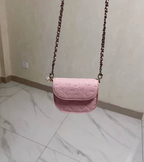 不莱玫mini链条包斜挎小包包，粉色，压纹...