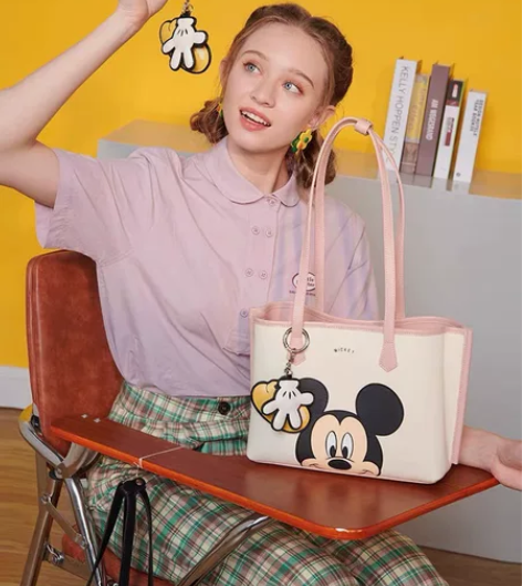 不莱玫米奇女粉色托特包女包 9成9新 大容...