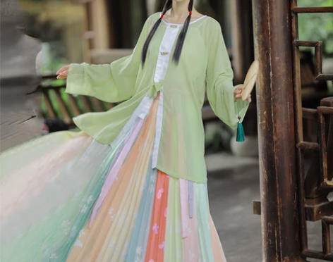 汉服女落雁正品原创 彩虹裙加圆领衫一套 裙...