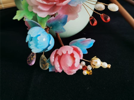 热缩双色牡丹发簪 可改色，此款已出，可复制...