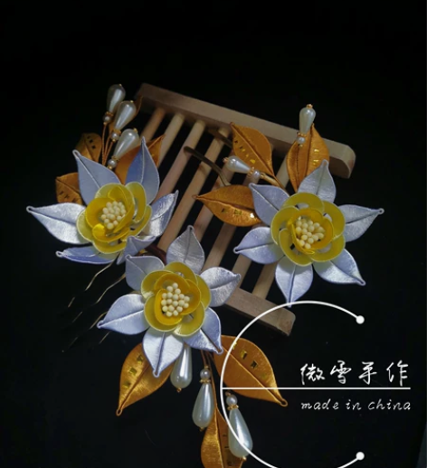 原创手作栀子花缠花发簪发钗 描金 汉服古风...