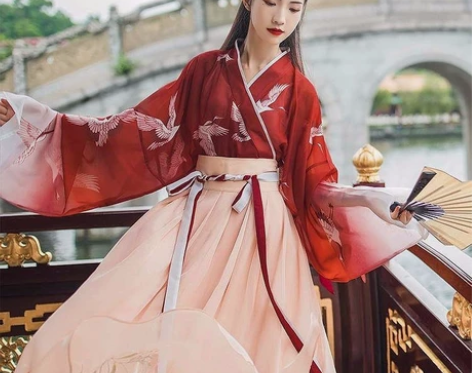 一点春汉服女齐腰襦裙交领仙鹤直袖渐变超仙气...