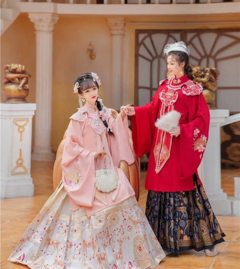 汉旭汉服明制 粉色上袄+马面裙两件m码 全...