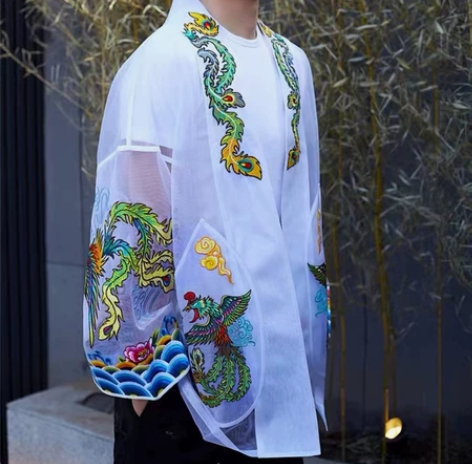 贝勒府中国风透明旭凤刺绣汉服外套开衫男女同...