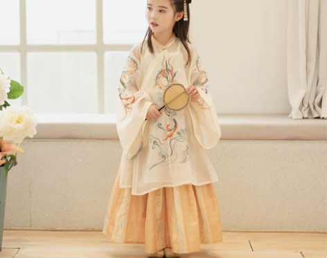 汉服女童中国风[灞桥柳]国风亲肤印花双层蝴...