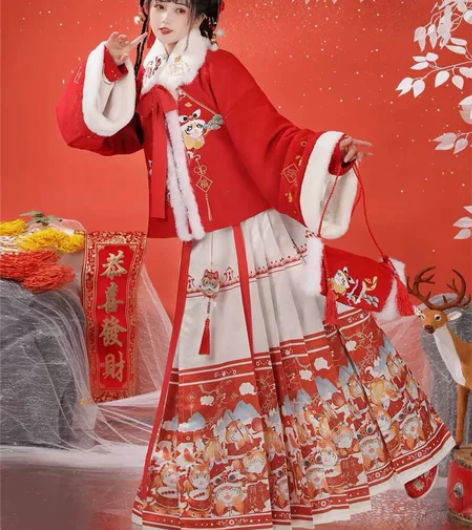 汉旭萌虎添翼原创明制汉服女冬季马面裙过年穿...