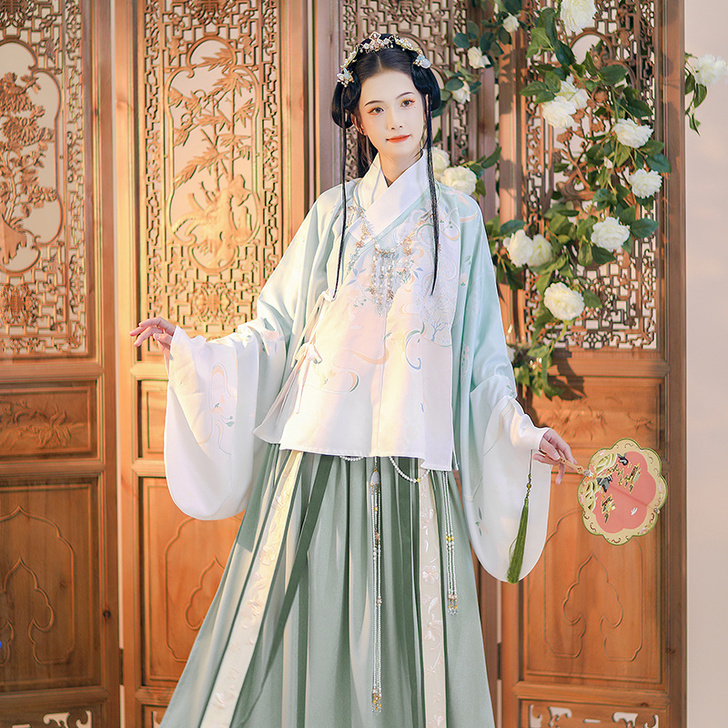 汉尚华莲原创 汉服 女青昧儿印花刺绣明制衫...