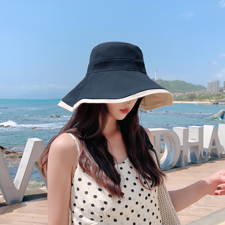 大帽檐双面渔夫帽女夏网红遮阳帽遮脸防晒帽防...