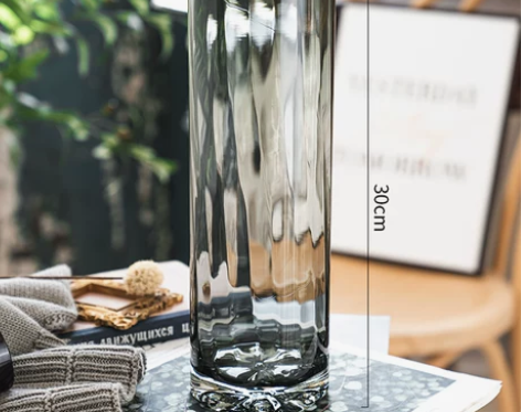 ?北欧简约轻奢描金透明直筒花瓶水养富贵竹玻...