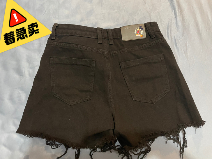 黑色米奇牛仔短裤女高腰
