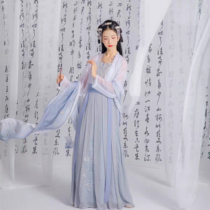 汉尚华莲汉服配饰无瑟纯色披帛