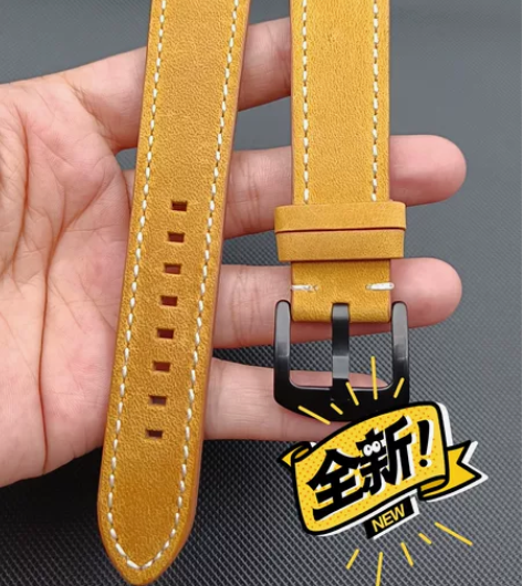 全新 20MM黄棕色柔软真皮表带手工制作男...