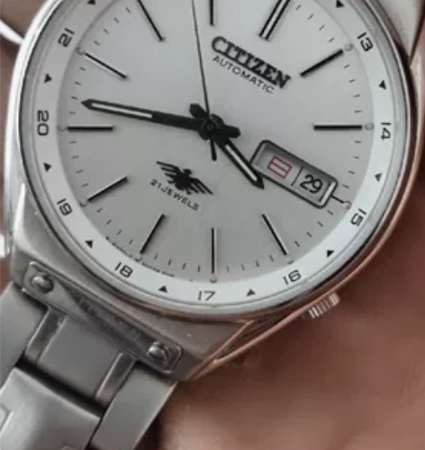 西铁城罕见数字盘面全自动双日历背透机械男表...