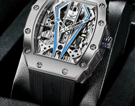 正品瑞士认证欧品客酒桶形手表男机械表时尚镂...