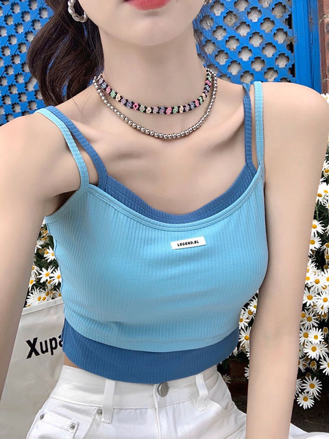 范智乔 蓝色外穿辣妹背心女夏小吊带设计感小...