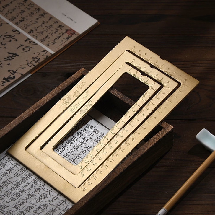 纯铜仿圈镇尺书法打格神器小楷书法尺毛笔练字...