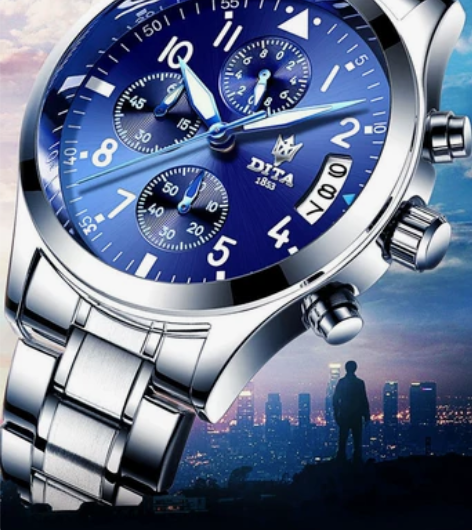 迪塔手表男 男士运动石英表 防水时尚潮流夜...