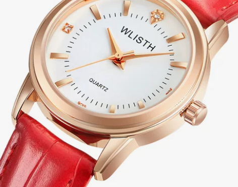 2021年新款品牌情侣手表红色皮带女士防水...