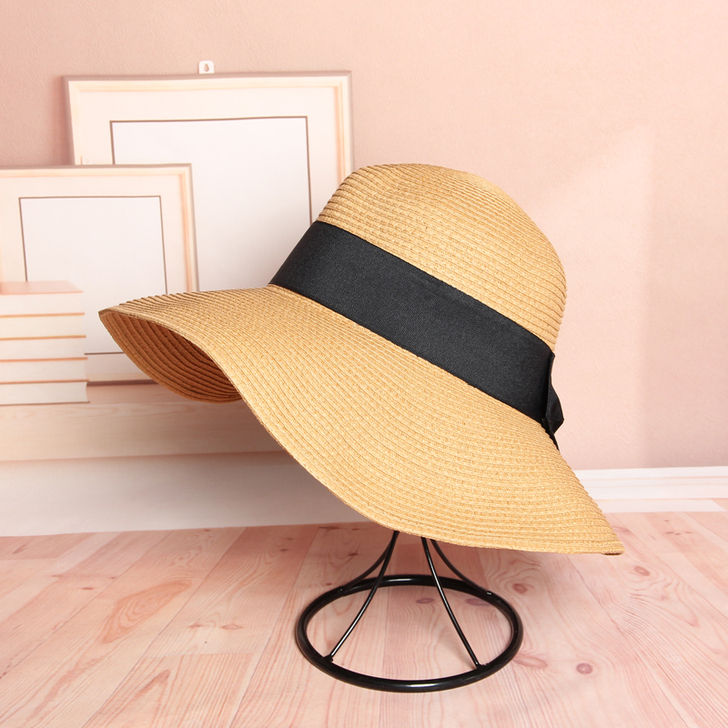 草帽大头女夏天遮阳沙滩帽出游防晒大檐渔夫帽...