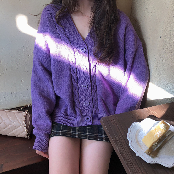 kumayes V领马卡龙色系针织衫201...