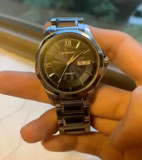 罗西尼手表 雅尊系列钨钢黑色双历夜光表盘自...