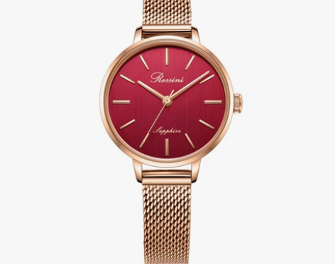 全新罗西尼手表玫瑰金编织带女表719920...