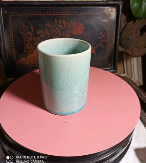 五十年代文房冰裂纹青釉笔筒 五十年代文房冰...