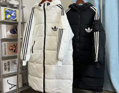 Adidas 三叶草中长款羽绒棉服连帽外套...