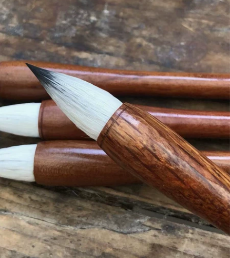 短锋兼毫毛笔，七紫三羊蒜头笔，实木笔杆行书...