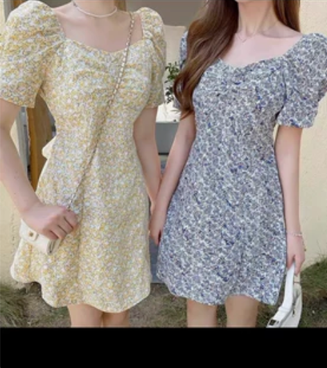 夏季新款温柔风连衣裙泡泡袖碎花裙2021新...