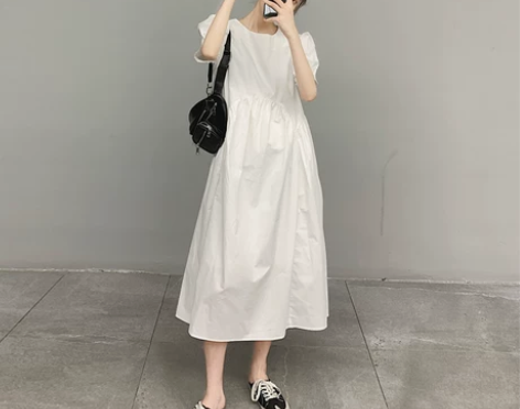 泡泡袖白色连衣裙女夏季新款法式胖mm显瘦大...