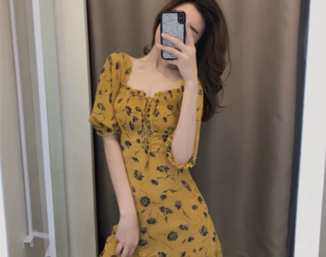 厌世风连衣裙复古egg裙法式过膝超仙显瘦收...