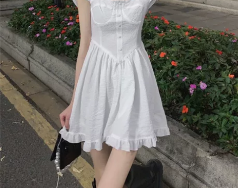 法式白色连衣裙学生ins仙女裙子收腰高级感...