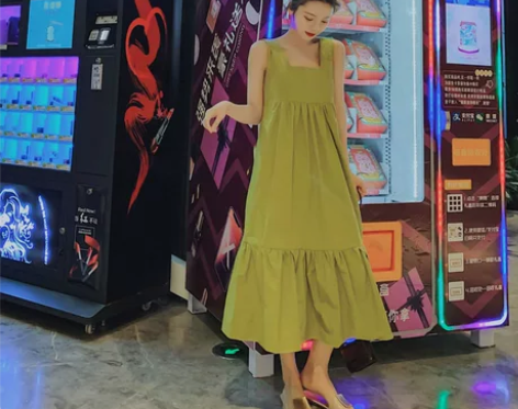 牛油果绿连衣裙2019新款夏韩版学生chi...