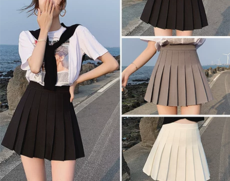 黑色百褶裙女夏款半身裙子白色高腰a字202...