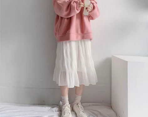 全新未拆秋季新款A字百褶半身裙中长款仙女学...