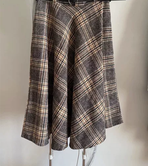 大码格子半身裙女秋冬胖mm时尚高腰显瘦中长...