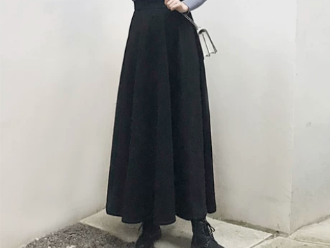 半身裙半身长裙秋冬女到脚踝a字裙加长黑色加...