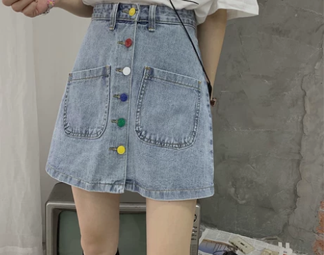 ?女装裙子韩版高腰显瘦学生牛仔半身裙宽松A...