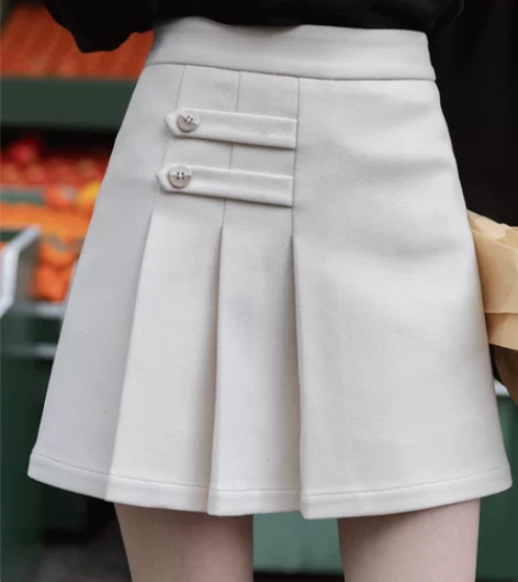 毛呢百褶半身裙短裙女高腰显瘦a字裙包臀裙 ...