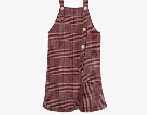 ?毛呢格子裙子2019春秋季新款复古背带裙...