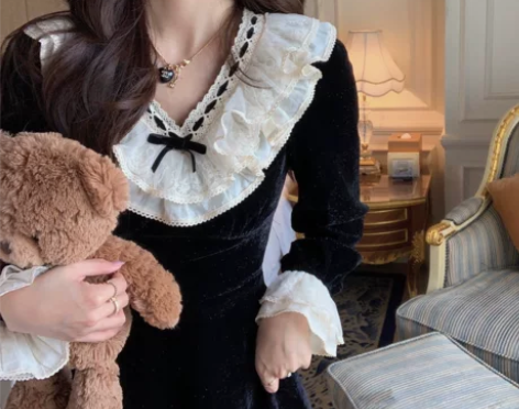 Acaine阿彩呢 丝绒黑巧/法式甜美小黑...