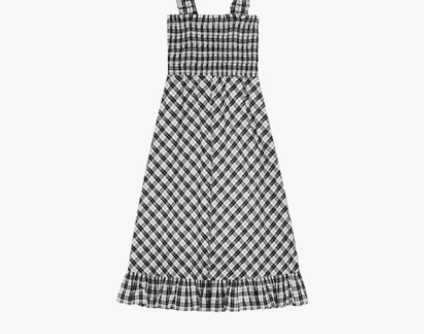 范洛2020夏季高腰气质显瘦方领黑白格纹摩...