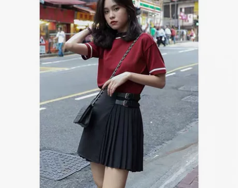 百褶裙短裙女不规则一片式高腰半身裙港味百搭...