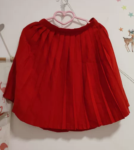 正红色半身裙百褶裙 全新L码 薄 无内衬 ...