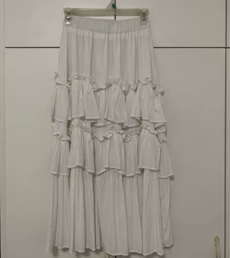 白色半身裙 荷叶边蛋糕裙 中长款 尺寸:腰...