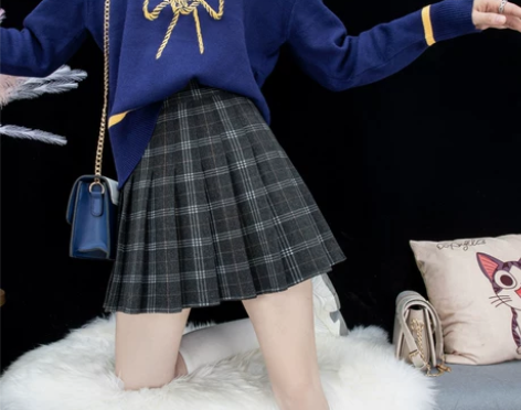 百褶裙女秋冬2022新款格子小个子高腰a字...