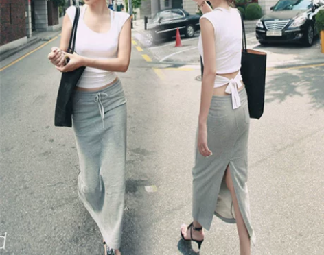 春季新款包臀长裙半身裙中长款修身纯棉铅笔裙...